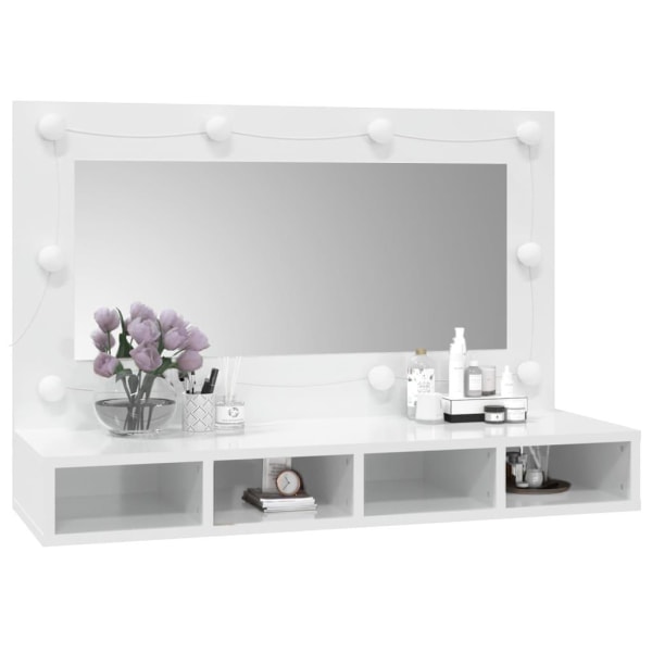 vidaXL Spegelskåp med LED vit högglans 90x31,5x62 cm Vit