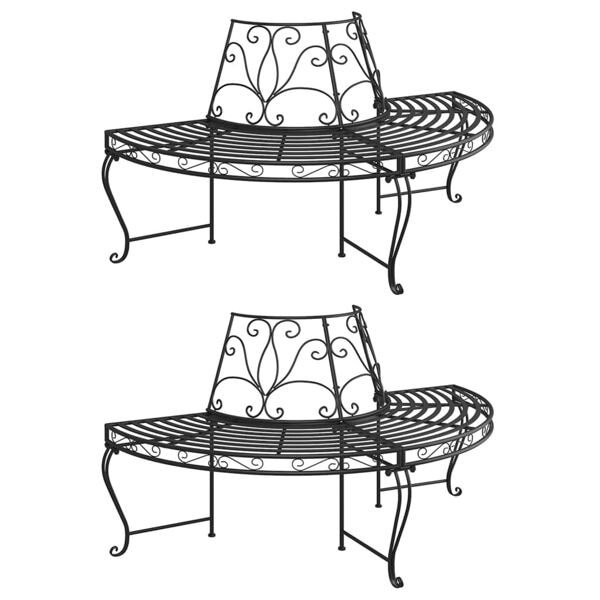 vidaXL Halvrund trädbänk 2 st Ø160 cm svart stål Svart