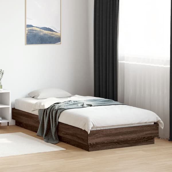 vidaXL Sängram med LEDs brun ek 90x200 cm Brun