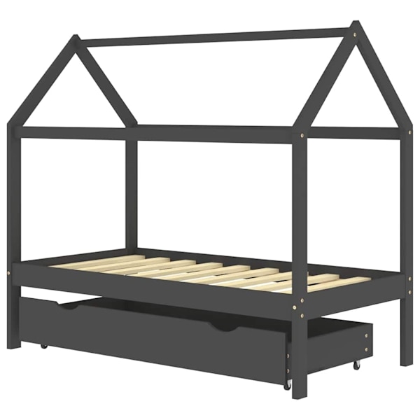 vidaXL Barnsäng med låda mörkgrå massiv furu 80x160 cm grå