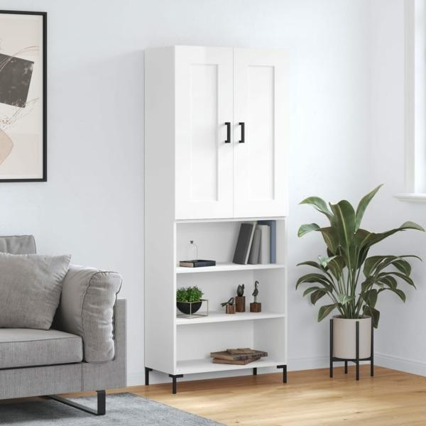 vidaXL Högskåp högglans vit 69,5x34x180 cm konstruerat trä Vit