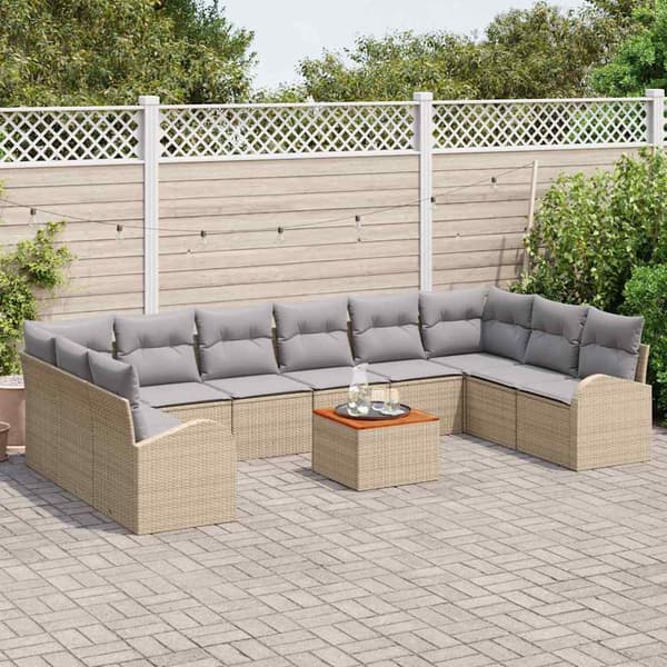 vidaXL Trädgårdsoffset 11 st Beige konstrotting Beige