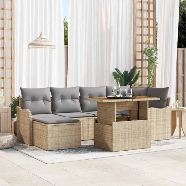 vidaXL Trädgårdsoffset 7 st beige och ljusgrå Beige