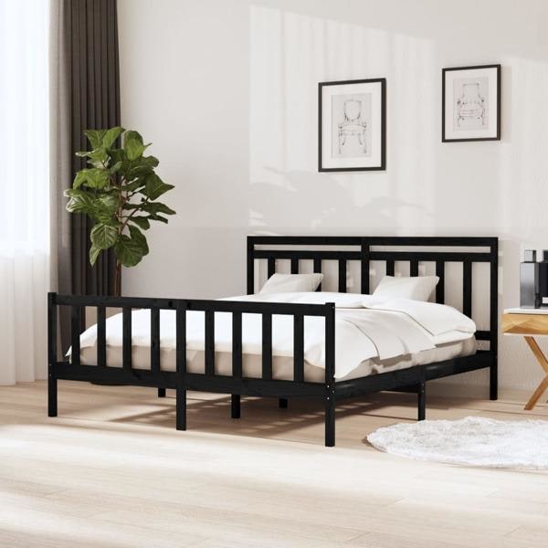 vidaXL Sängram svart massivt trä 160x200 cm Svart