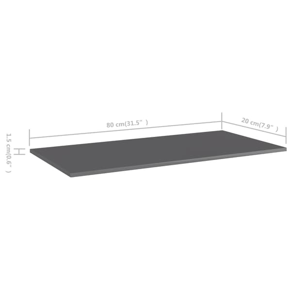 vidaXL Hyllplan 4 st grå högglans 80x20x1,5 cm konstruerat trä grå