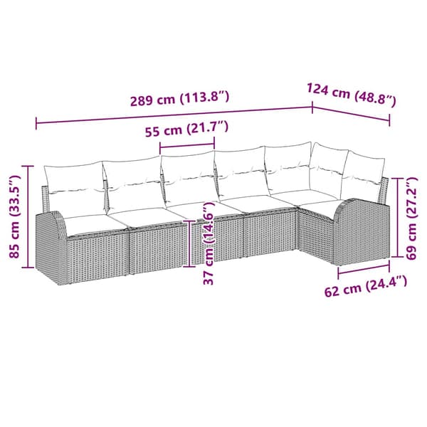 vidaXL Trädgårdsoffset med kudde 6 pcs Beige Poly rattan Beige