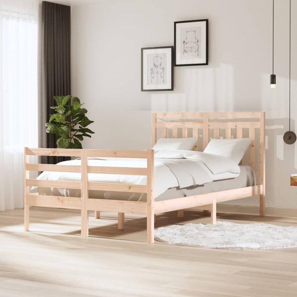 vidaXL Sängram massiv furu 120x190 cm Brun