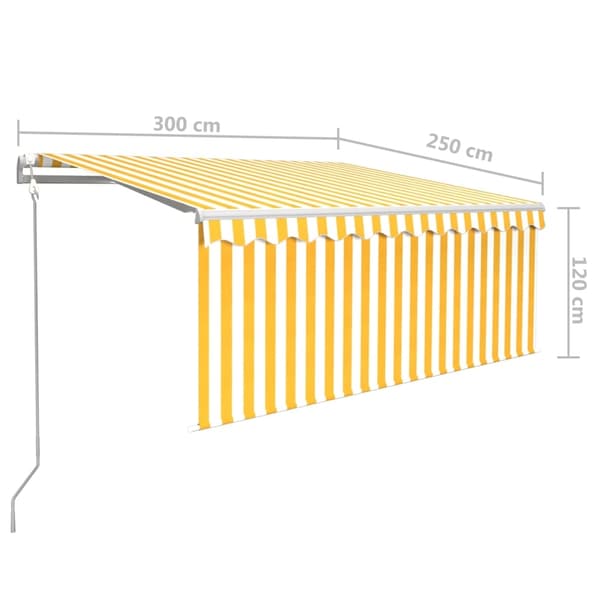 vidaXL Automatiserad markis vindsensor rullgardin LED 3x2,5m gul/vit Gul