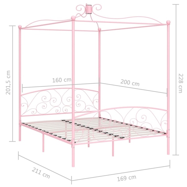 vidaXL Sänghimmel utan madrass rosa metall 160x200 cm Rosa