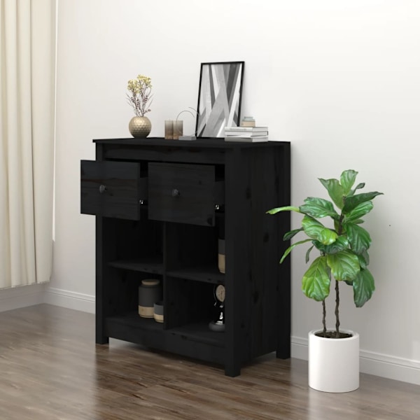 vidaXL Skänk svart 70x35x80 cm massiv furu Svart