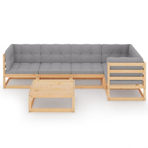 vidaXL Loungegrupp med dynor 6 delar massiv furu grå