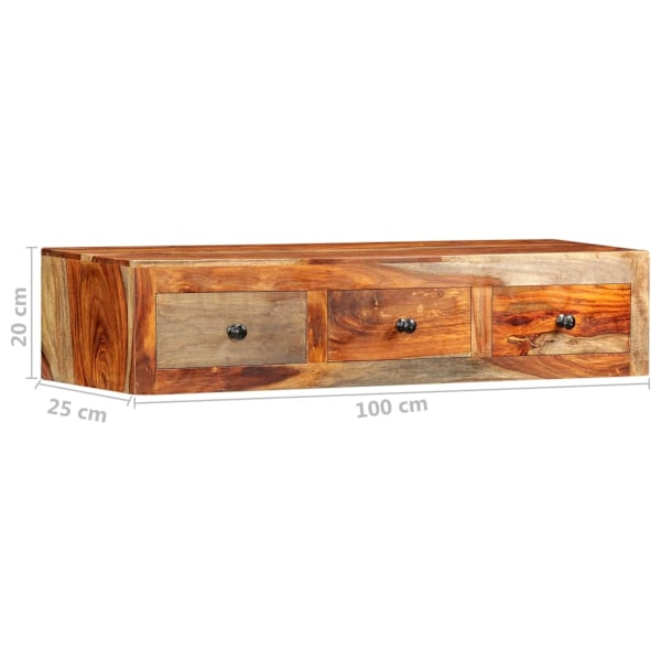vidaXL Väggmonterat avlastningsbord 100x25x20 cm massivt sheshamträ Brun