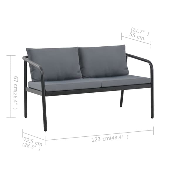 vidaXL Trädgårdssoffa 2-sits med dynor aluminium grå grå