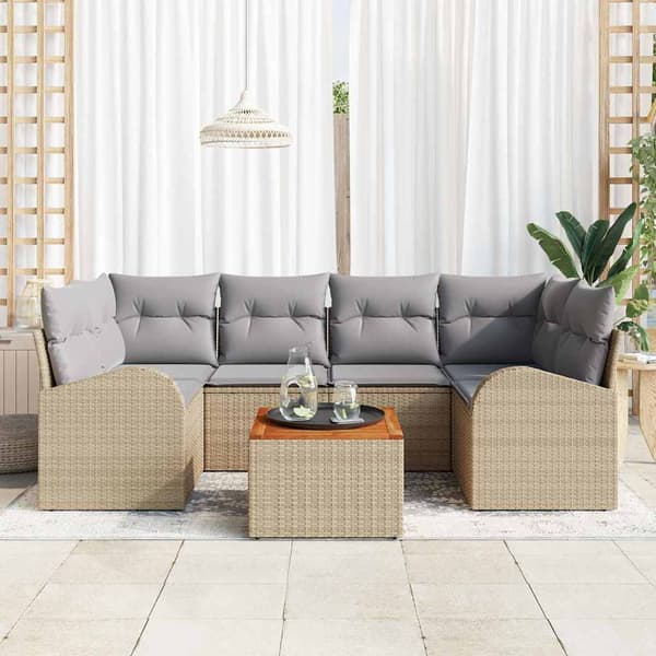 vidaXL Trädgårdsoffset 7 st Beige konstrotting Beige
