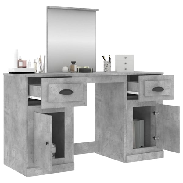 vidaXL Sminkbord med spegel betonggrå 130x50x132,5 cm Grå