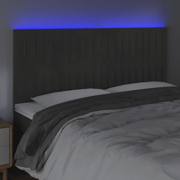 vidaXL Sänggavel LED mörkgrå 180x5x118/128 cm sammet Grå