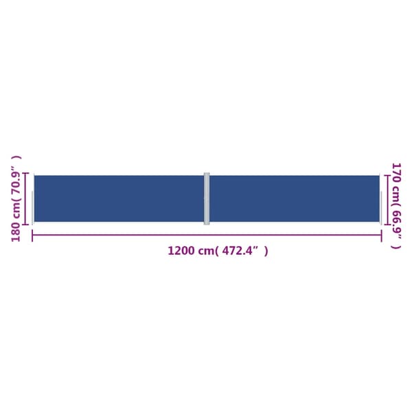 vidaXL Infällbar sidomarkis blå 180x1200 cm Blå