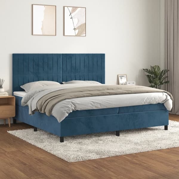 vidaXL Ramsäng med madrass mörkblå 200x200 cm sammet Blå