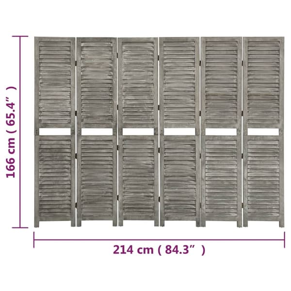 vidaXL Rumsavdelare 6 paneler grå 214x166 cm massivt trä grå