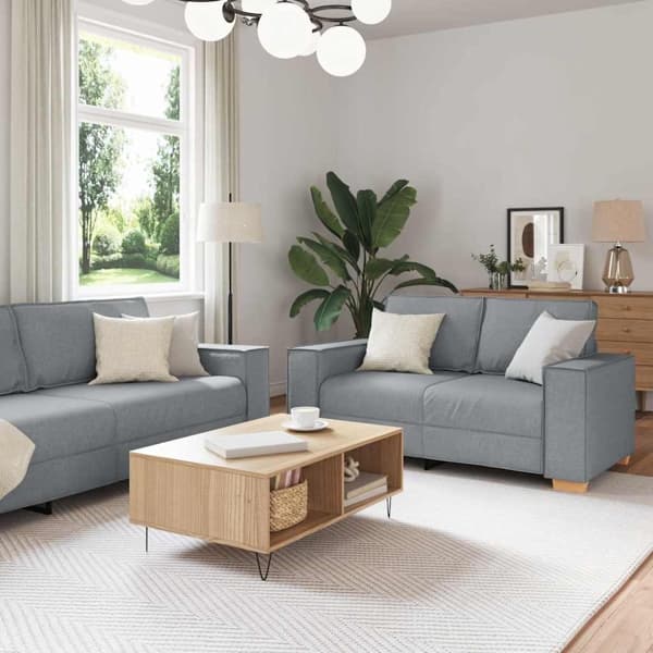 vidaXL Soffa 3 st Ljusgrå Linnenblandad tyg Grå