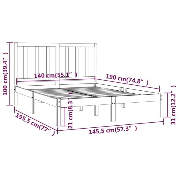 vidaXL Sängram grå massiv furu 140x190 cm Grå