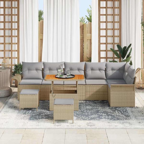 vidaXL Trädgårdsoffset 9 st Beige konstrotting Beige