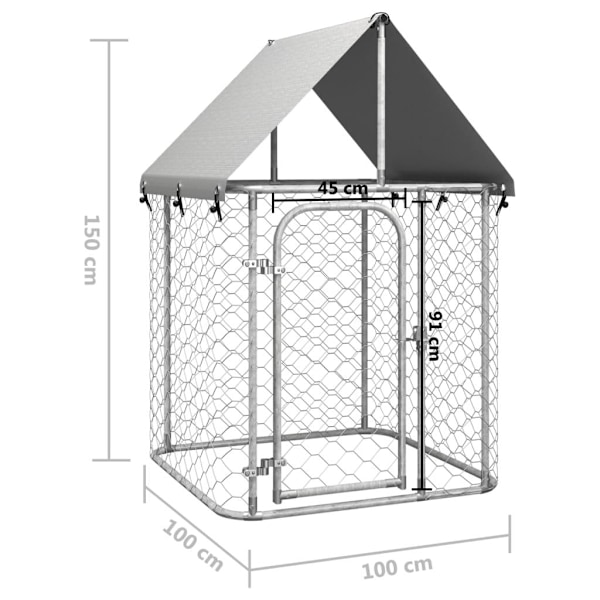 vidaXL Hundgård med tak för utomhusbruk 100x100x150 cm Silver