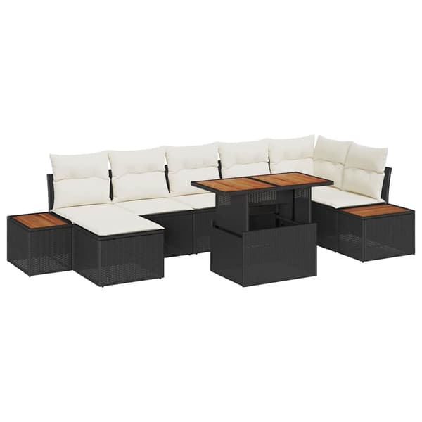 vidaXL Trädgårdsoffset 8 st Svart Poly rattan Svart