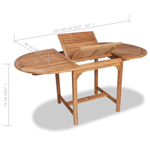 vidaXL Trädgårdsbord utdragbart (110-160)x80x75cm massiv teak Brun