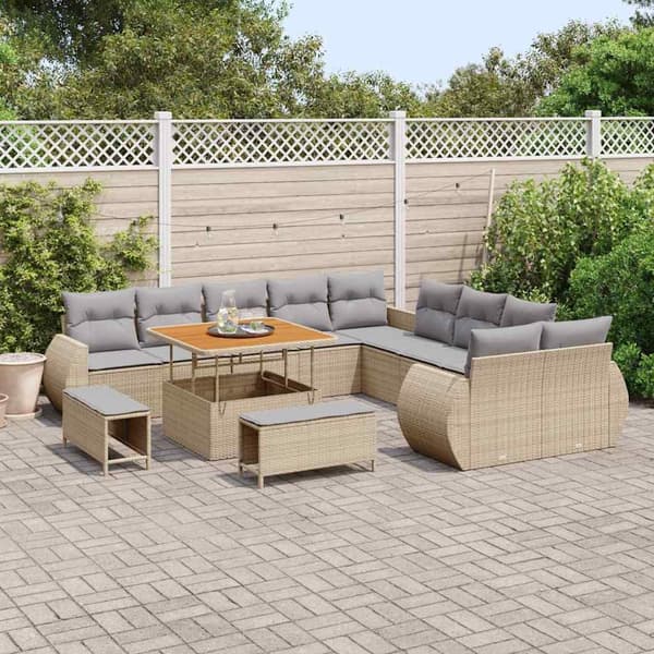 vidaXL Trädgårdsoffset 13 pcs Beige konstrotting Beige