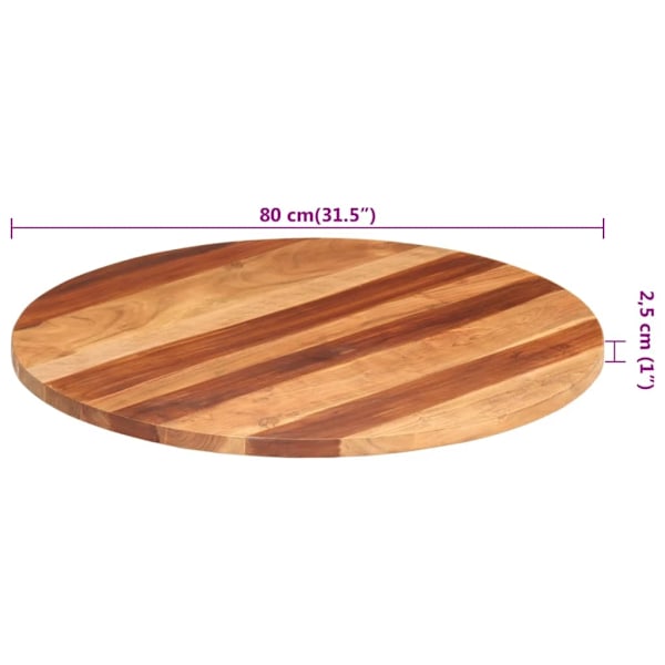 vidaXL Bordsskiva massivt akaciaträ rund 25-27 mm 80 cm Brun