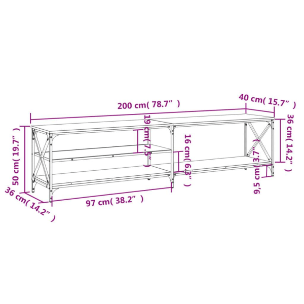 vidaXL Tv-bänk svart 200x40x50 cm konstruerat trä och metall Svart