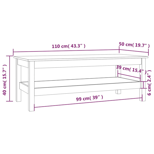 vidaXL Soffbord honungsbrun 110x50x40 cm massiv furu Brun