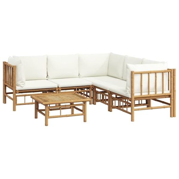 vidaXL Loungegrupp 6 delar gräddvita dynor bambu Brun