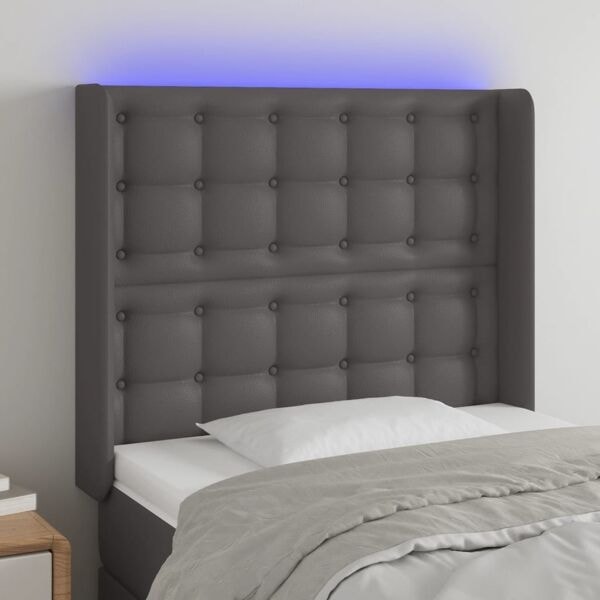 vidaXL Sänggavel LED grå 103x16x118/128 cm konstläder Grå