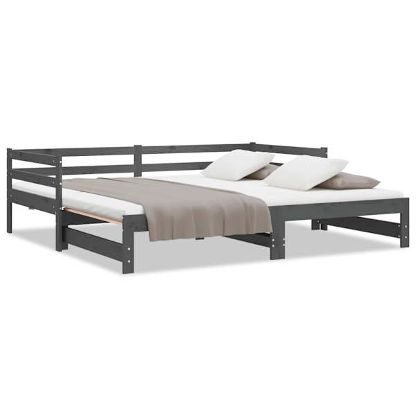 vidaXL Dagbädd utdragbar grå massiv furu 2x(90x200) cm grå