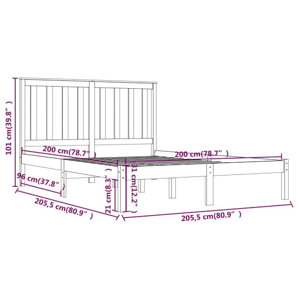 vidaXL Sängram grå massiv furu 200x200 cm Grå