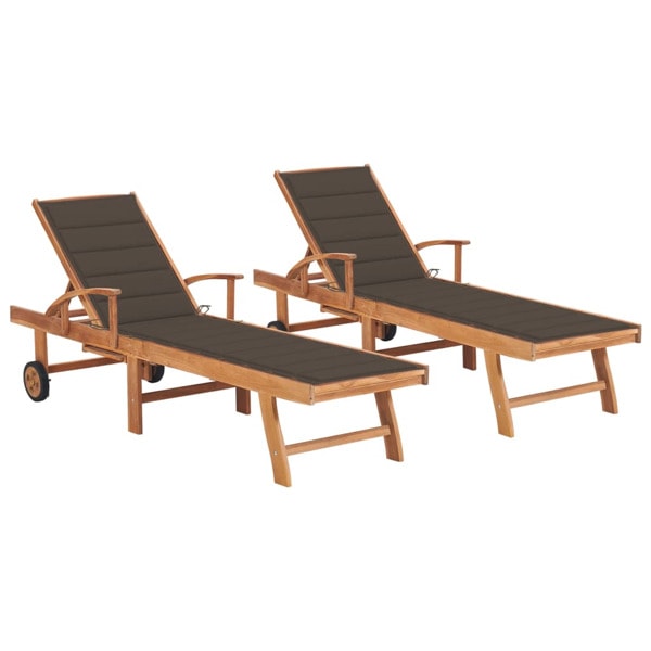 vidaXL Solsäng 2 st med dyna taupe massiv teak Taupe