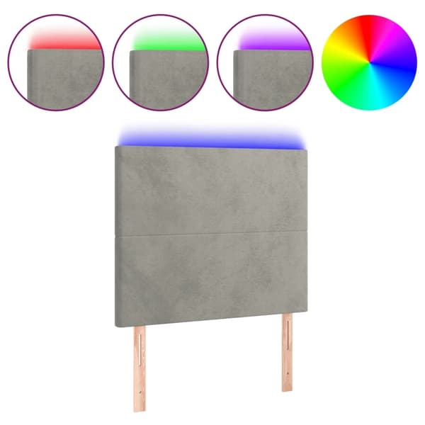 vidaXL Sänggavel LED ljusgrå 90x5x118/128 cm sammet Grå