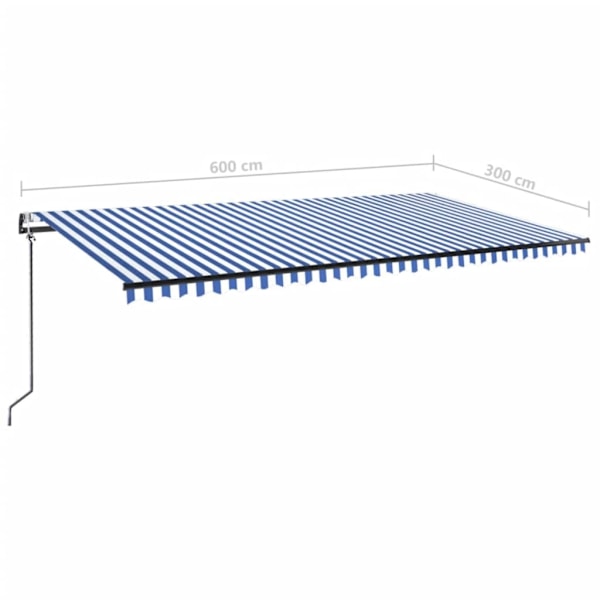 vidaXL Automatisk markis med vindsensor & LED 600x300 cm blå och vit Blå