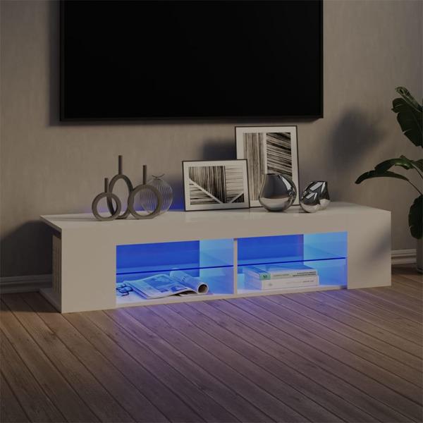 vidaXL TV-bänk med LED-belysning vit högglans 135x39x30 cm Vit