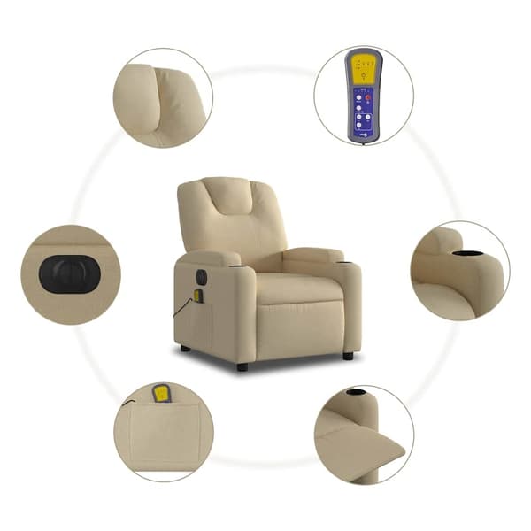 vidaXL Elektrisk massagefåtölj gräddvit tyg Kräm