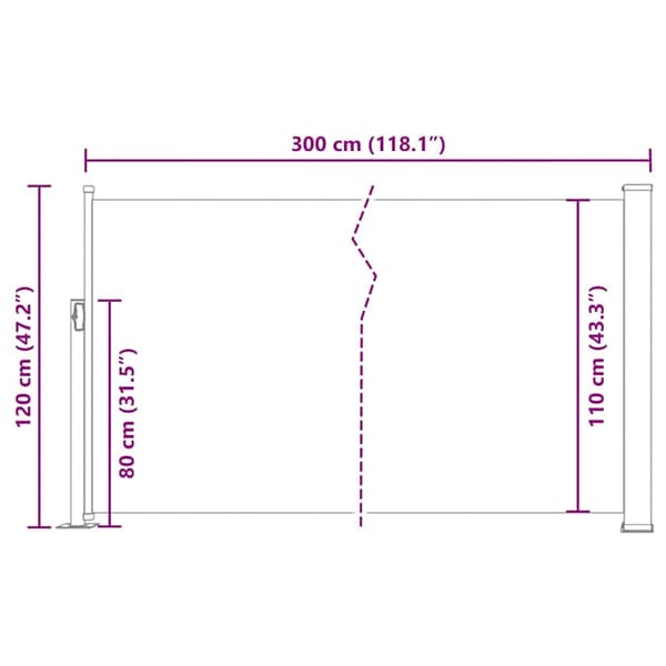 vidaXL Infällbar sidomarkis 120 x 300 cm gräddvit Creme