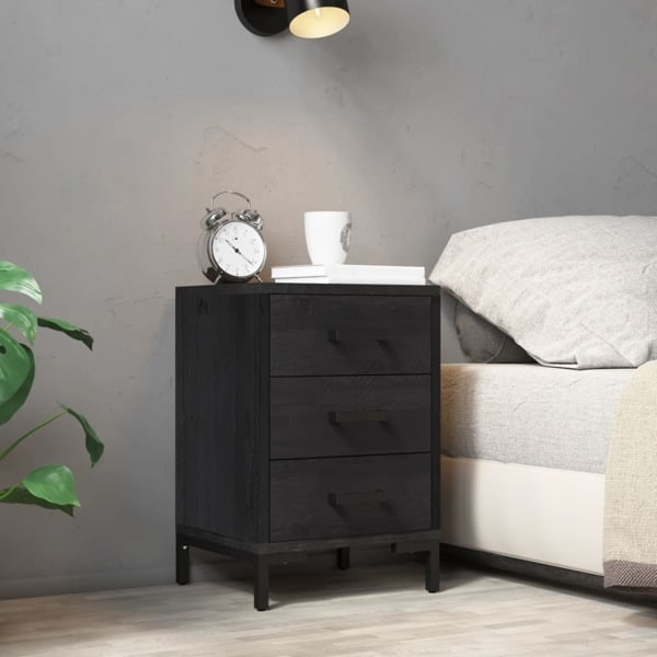vidaXL Sängbord svart 40x30x55 cm massivt återvunnet furu Svart