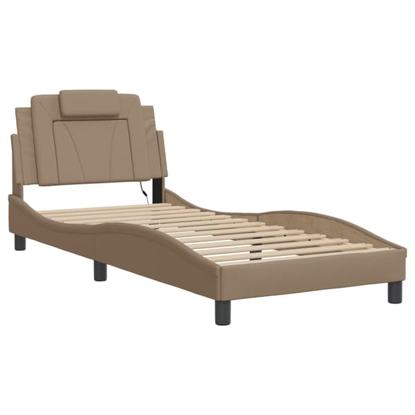 vidaXL Sängram med LED-belysning cappuccino 90x190 cm konstläder Brun