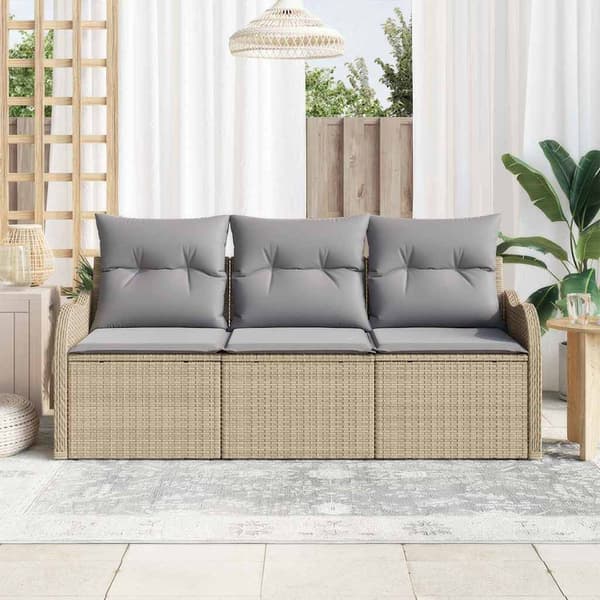 vidaXL Trädgårdsoffset 3 st Beige Poly rattan Beige