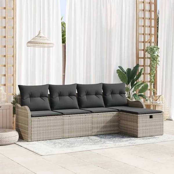 vidaXL Trädgårdsoffset 5 st Poly rattan Svart