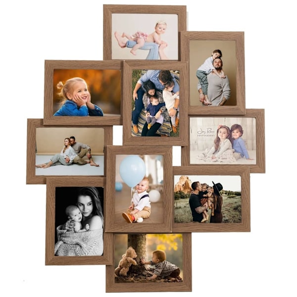 vidaXL Fotoram för 10x(10x15 cm) bilder ljusbrun MDF Brun