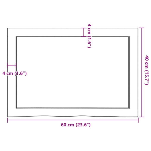 vidaXL Bänkskiva badrum mörkbrun 60x40x(2-4) cm behandlat massivt trä Grå