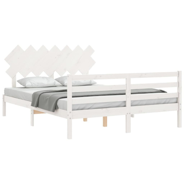 vidaXL Sängram med huvudgavel vit 140x200 cm massivt trä Vit